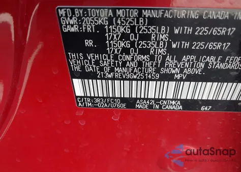 2016 Toyota Rav4 Xle from USA, damaged, VIN 2T3WFREV9GW251459